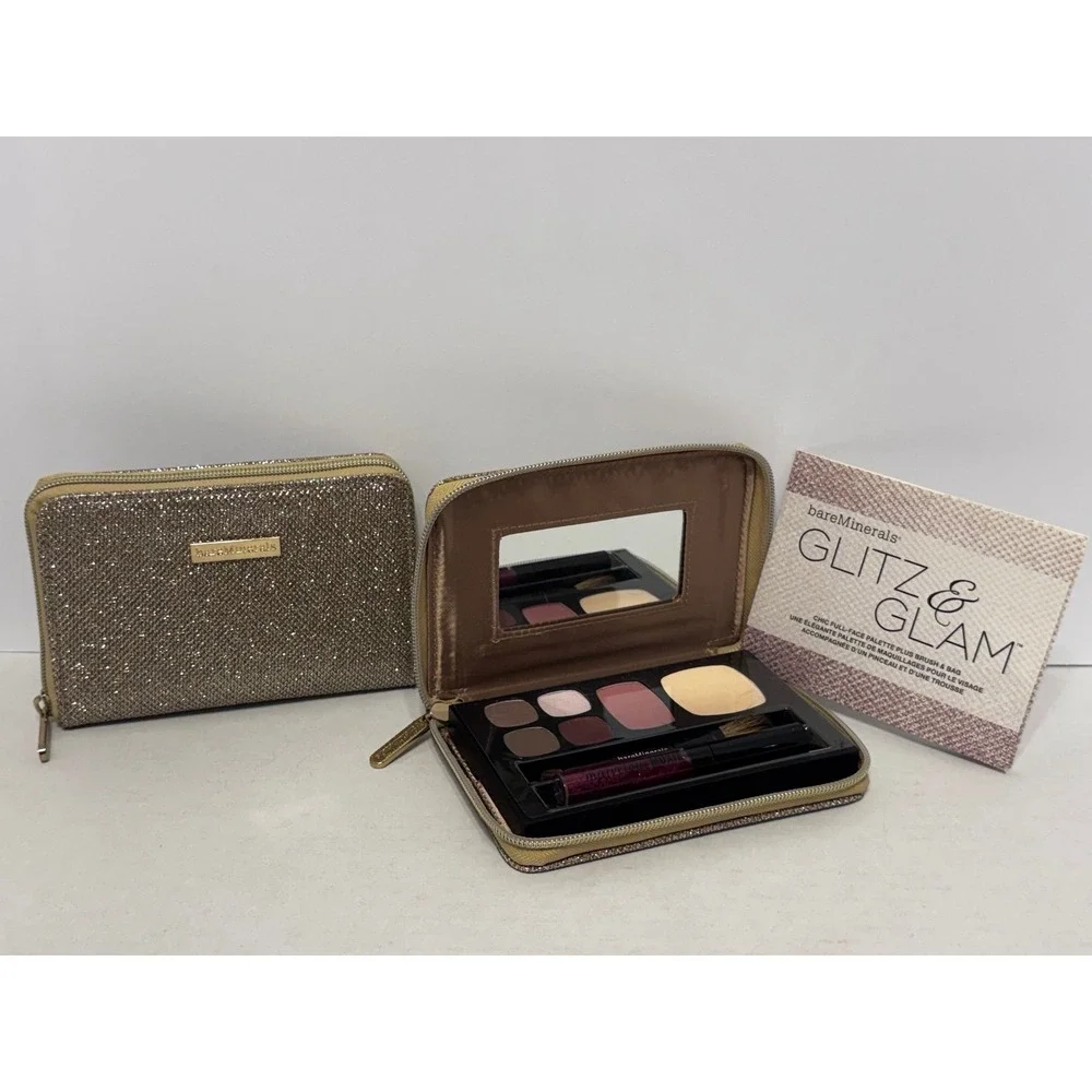 BareMinerals Glitz & Glam Makeup Palette with Brush and Bag bundle NEW